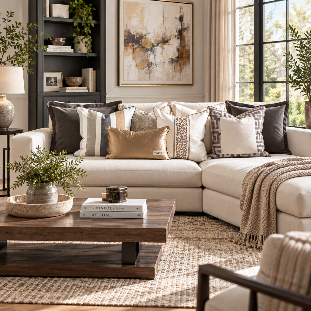 Vedfra™ Soft Neutral Sofa Pillow Collection for Relaxed Living Rooms
