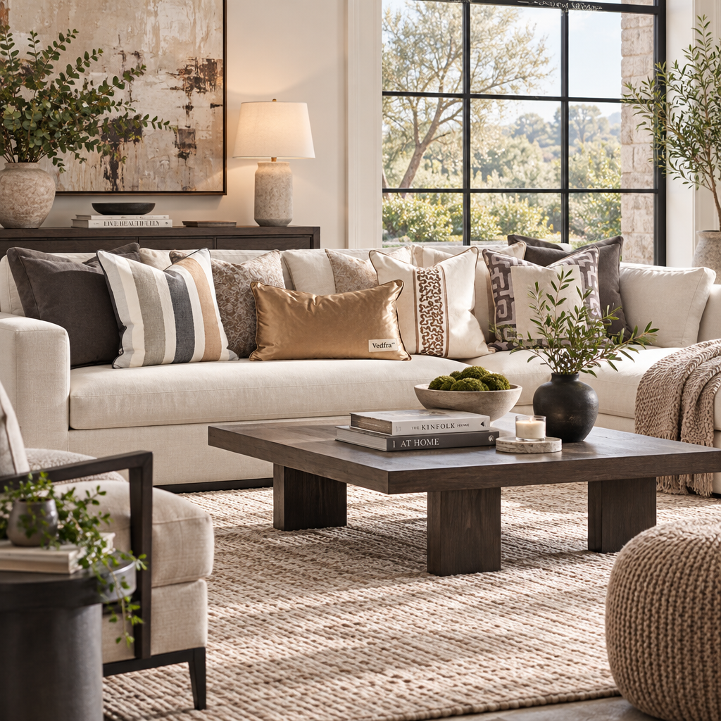 Vedfra™ Soft Neutral Sofa Pillow Collection for Relaxed Living Rooms