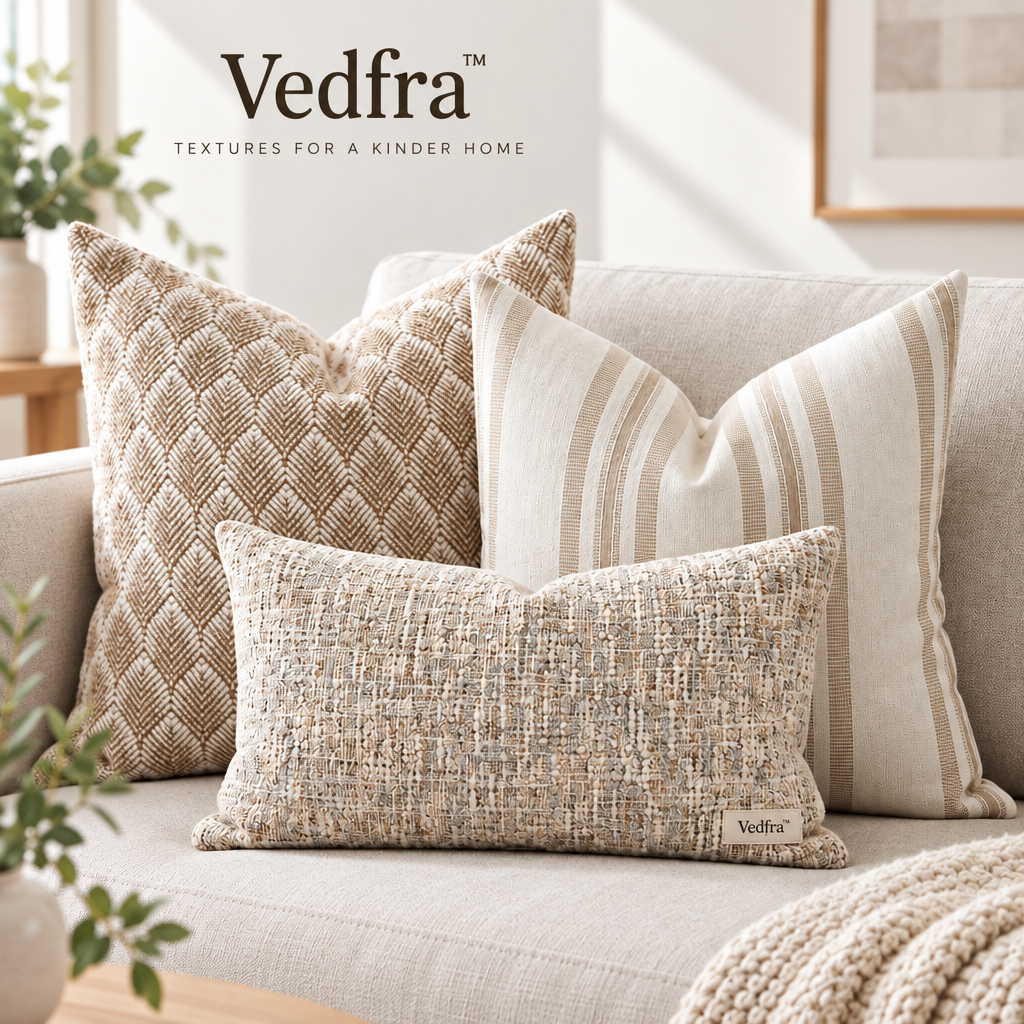 Vedfra™ Woven Ivory Throw Pillow with Subtle Tassel Detail
