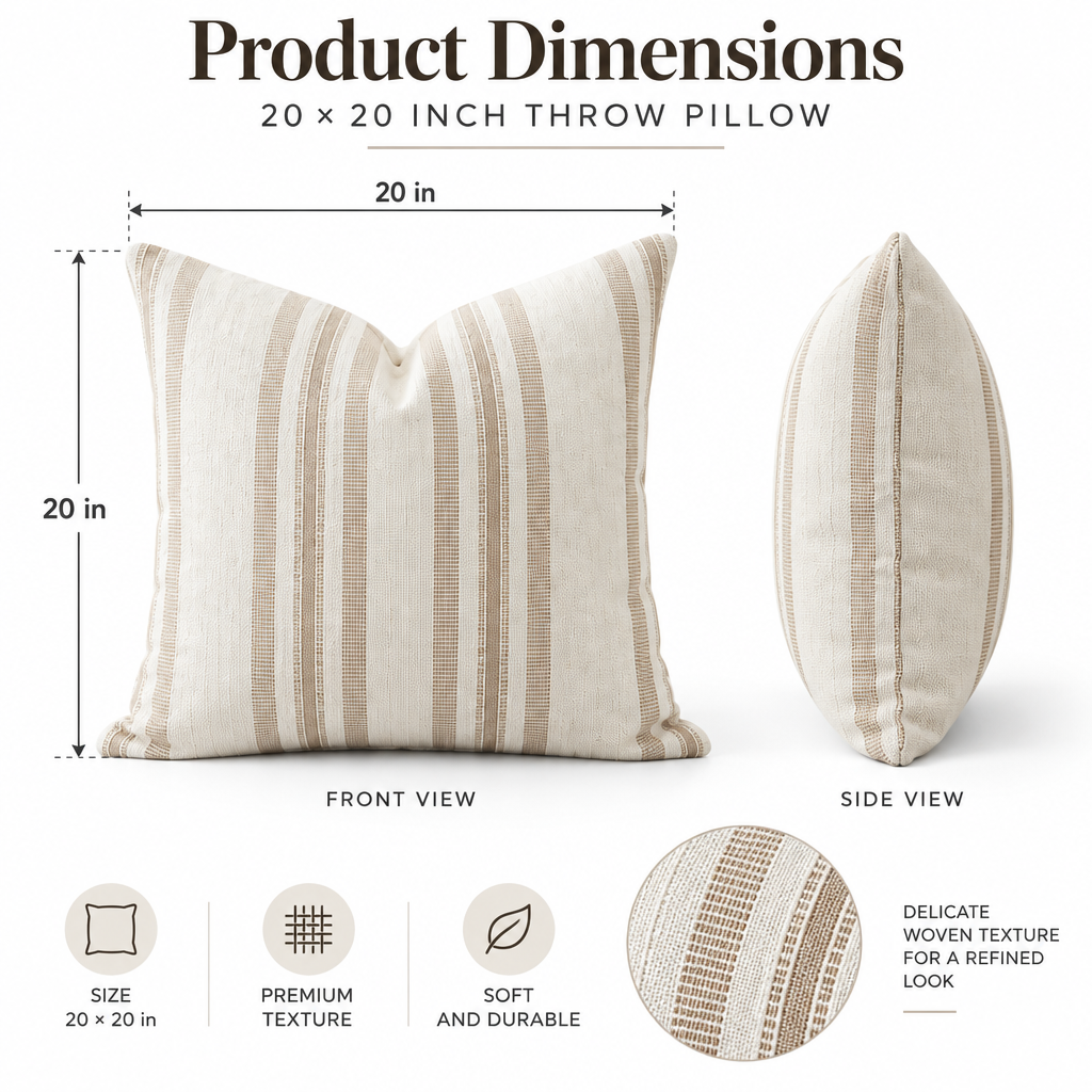 Vedfra™ Woven Ivory Throw Pillow with Subtle Tassel Detail