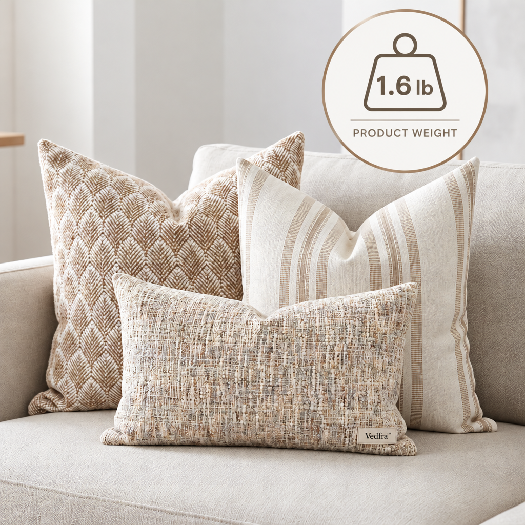 Vedfra™ Woven Ivory Throw Pillow with Subtle Tassel Detail