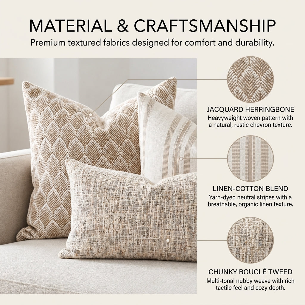 Vedfra™ Woven Ivory Throw Pillow with Subtle Tassel Detail