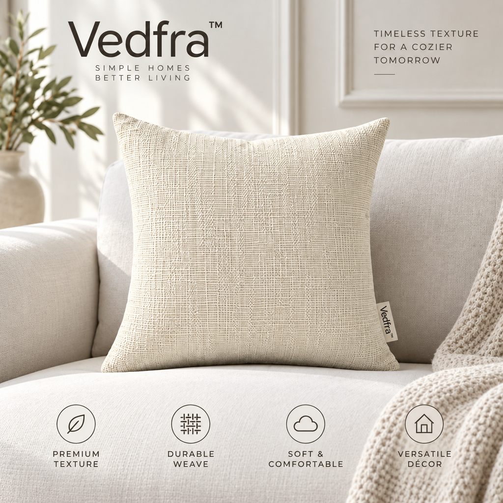 Vedfra™ Minimal Ivory Textured Cushion for Everyday Sofa Styling