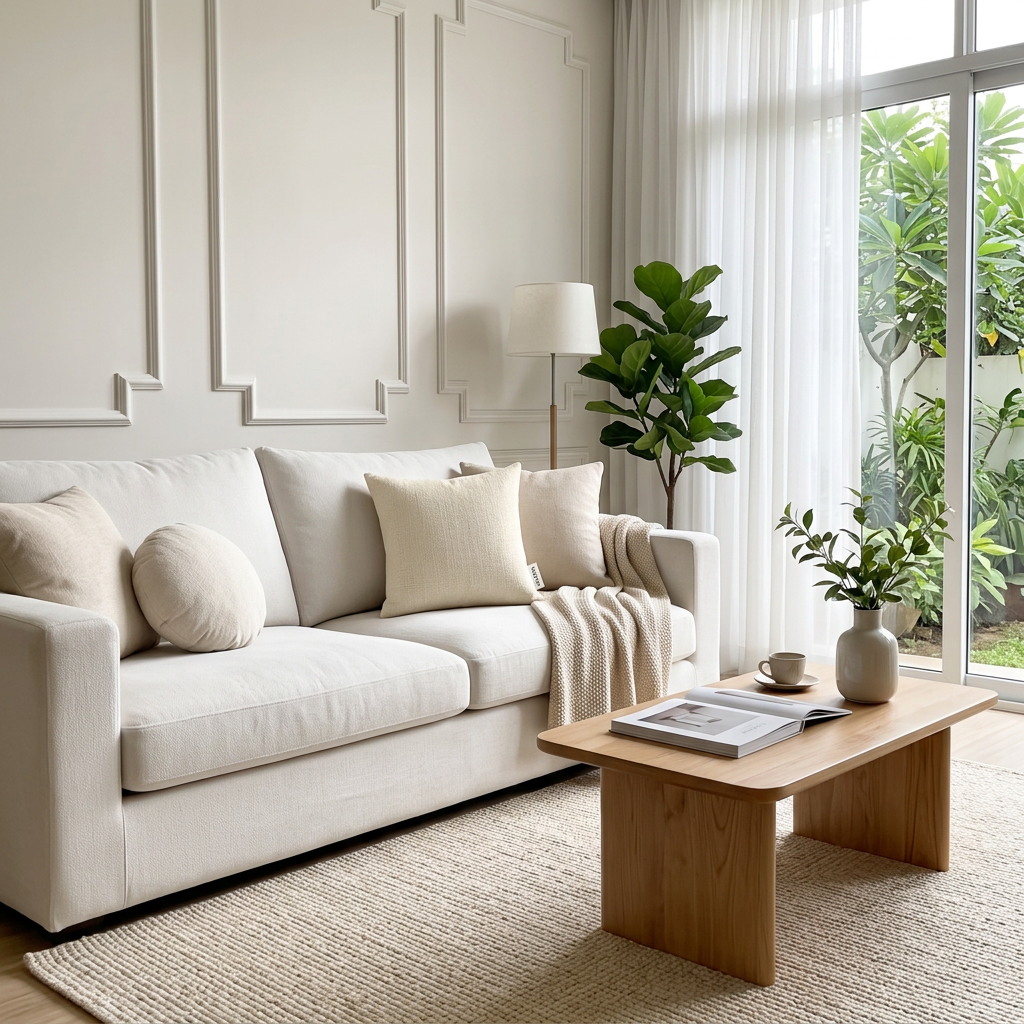 Vedfra™ Minimal Ivory Textured Cushion for Everyday Sofa Styling