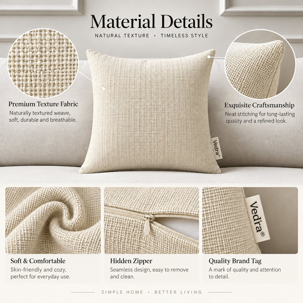 Vedfra™ Minimal Ivory Textured Cushion for Everyday Sofa Styling
