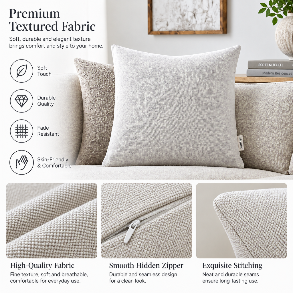 Vedfra™ Textured Neutral Pillow Pair for a Polished Living Room