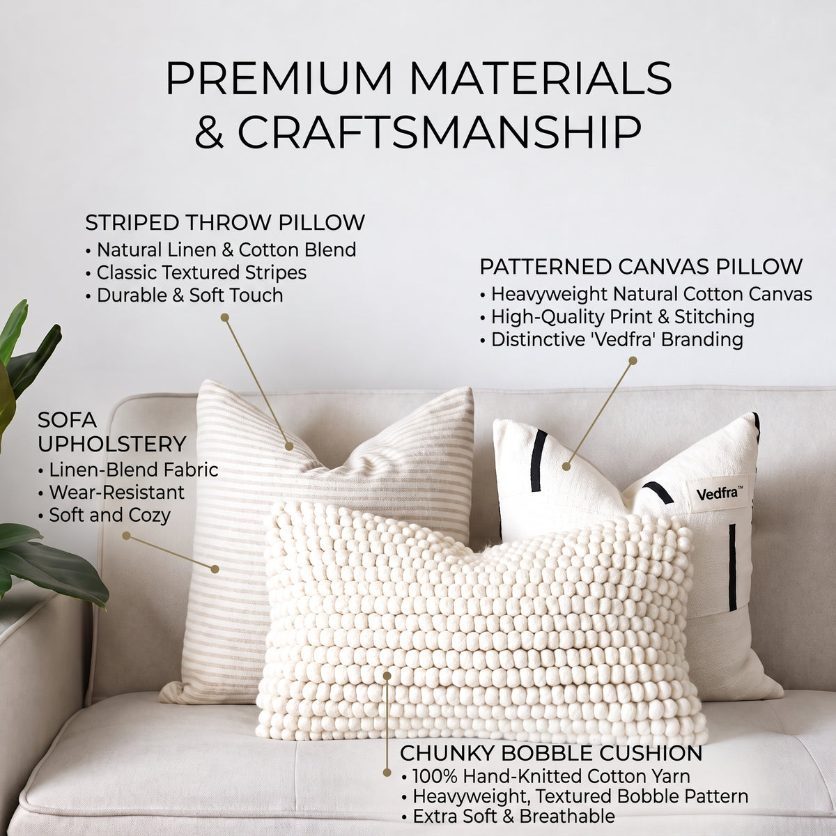 Vedfra™ Chunky Knit Ivory Lumbar Pillow for Cozy Layering