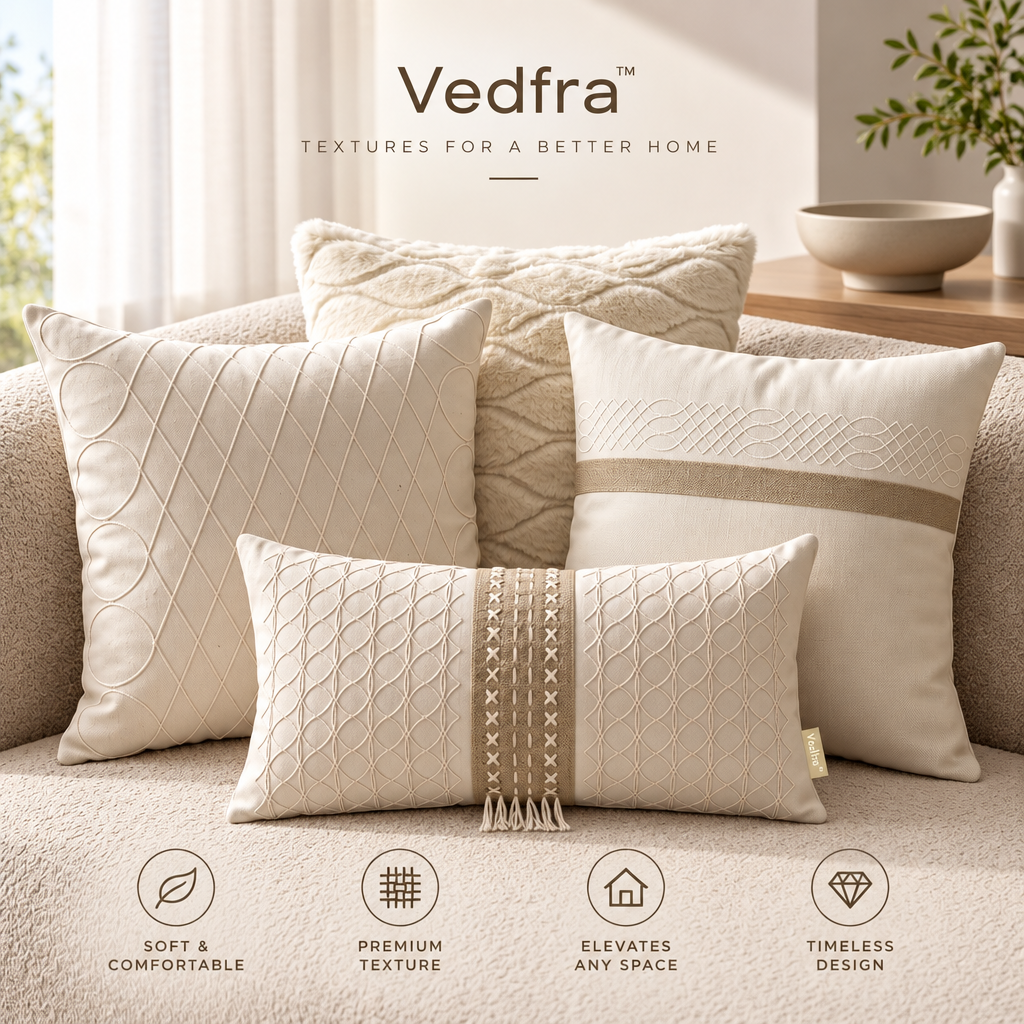 Vedfra™ Neutral Embroidered Pillow Arrangement for Sofa Styling