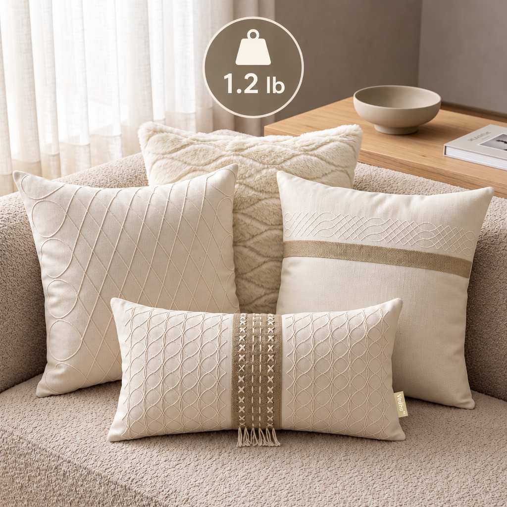 Vedfra™ Neutral Embroidered Pillow Arrangement for Sofa Styling