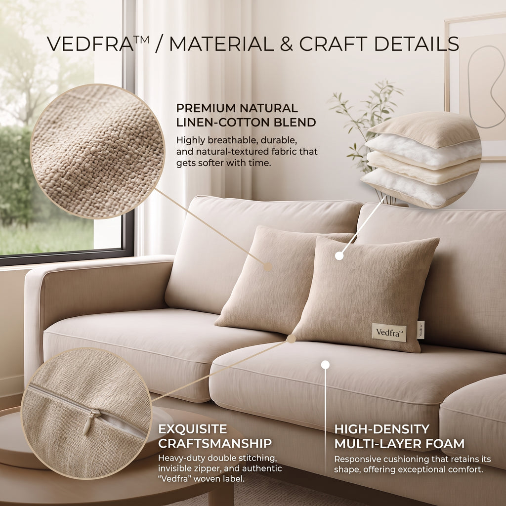 Vedfra™ Natural-Look Linen Cushion Set for Soft Layered Seating