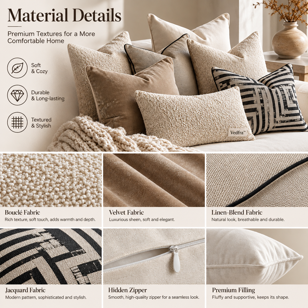 Vedfra™ Cozy Neutral Cushion Styling Set for Modern Living Rooms