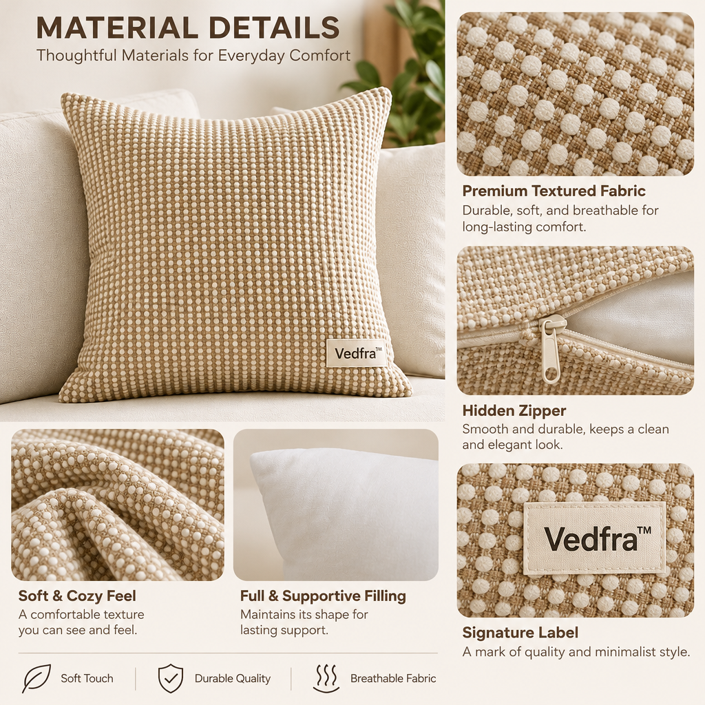 Vedfra™ Sunlit Neutral Accent Pillow Set for Elevated Seating