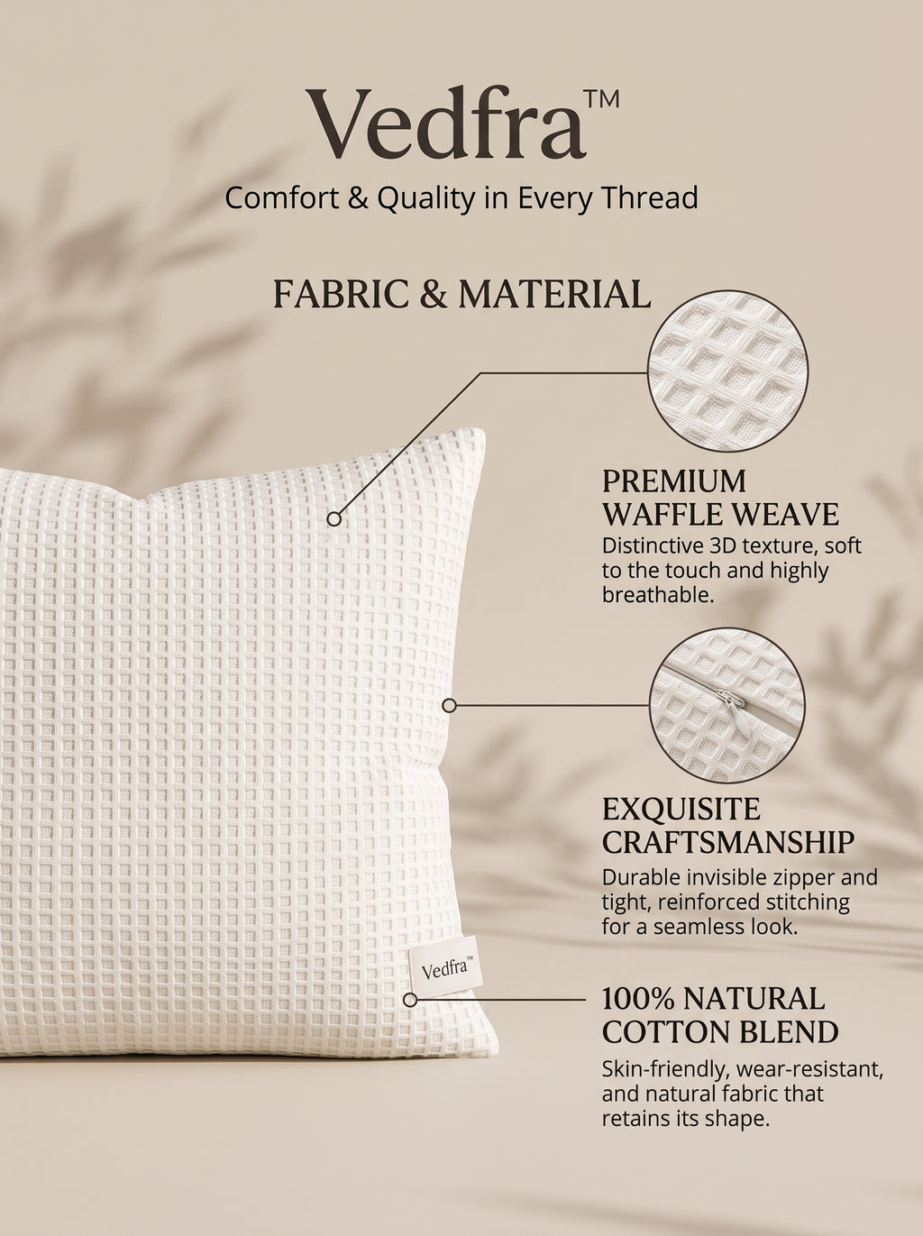 Vedfra™ Coastal Ivory Sofa Pillow Set for Airy Home Interiors